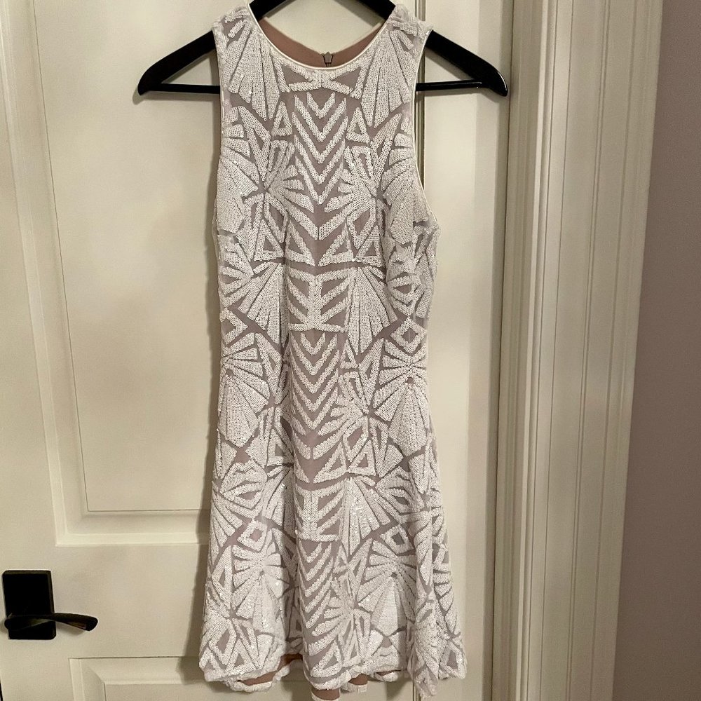 Nude and White Sequin Mini Dress